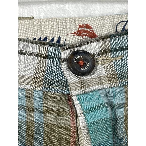 Tommy Bahama Shorts 40 Tan Blue Plaid Linen Tencel Bermuda - Picture 4 of 13